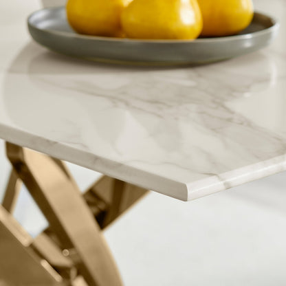 Leonardo Rectangular White Marble Glass and Black Metal 4 Seater Dining Table
