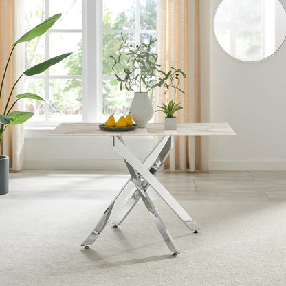 Leonardo Rectangular White Marble Glass and Black Metal 4 Seater Dining Table