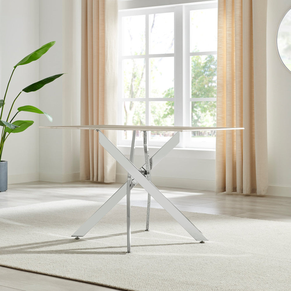 Leonardo Rectangular White Marble Glass and Black Metal 4 Seater Dining Table
