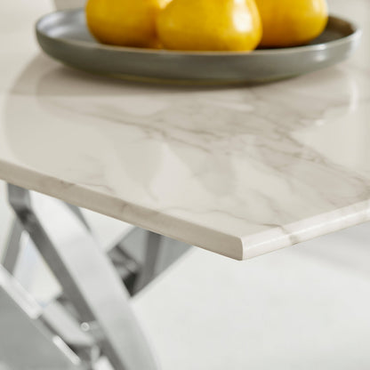 Leonardo Rectangular White Marble Glass and Black Metal 4 Seater Dining Table