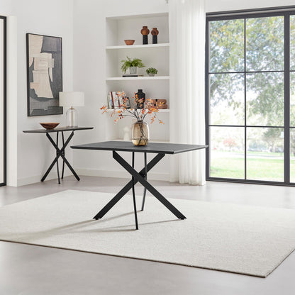Leonardo Rectangular Oak Veneer and Black Metal 4 Seater Dining Table
