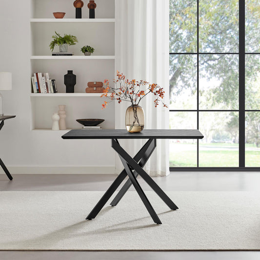 Leonardo Rectangular Black Wood and Metal 4 Seater Dining Table