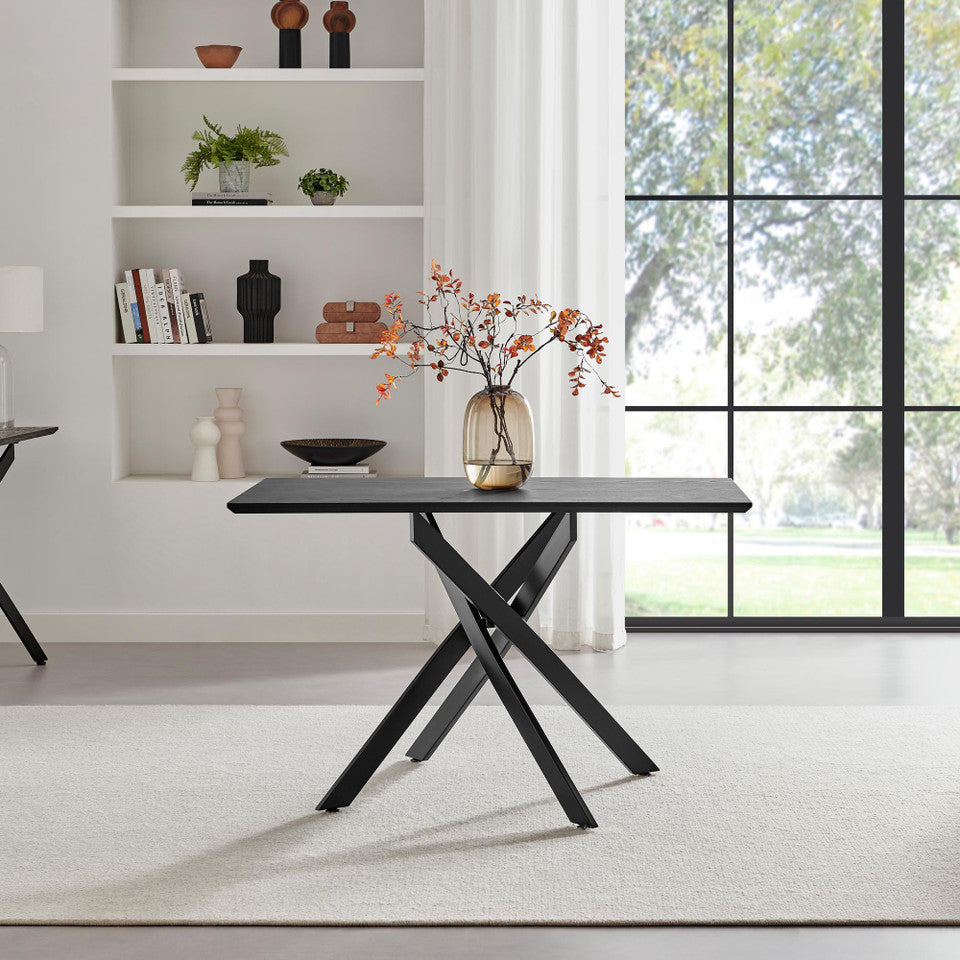Leonardo Rectangular Oak Veneer and Black Metal 4 Seater Dining Table