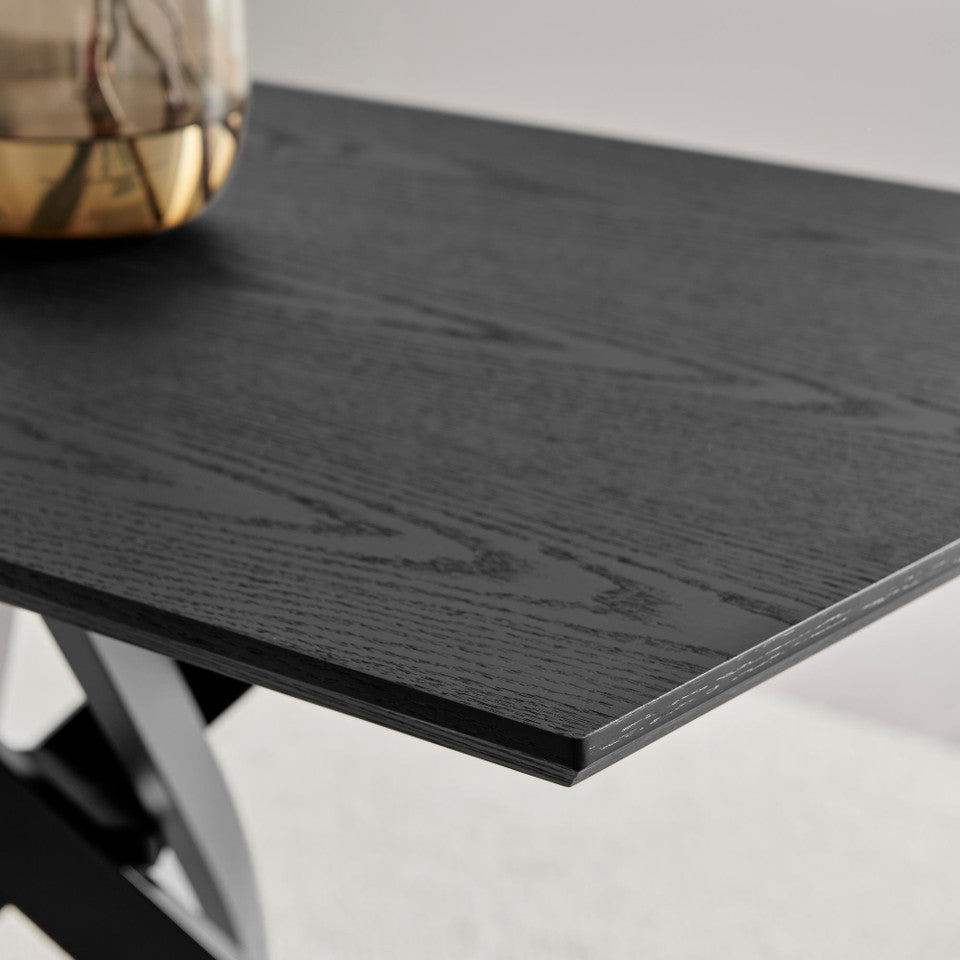 Leonardo Rectangular Oak Veneer and Black Metal 4 Seater Dining Table