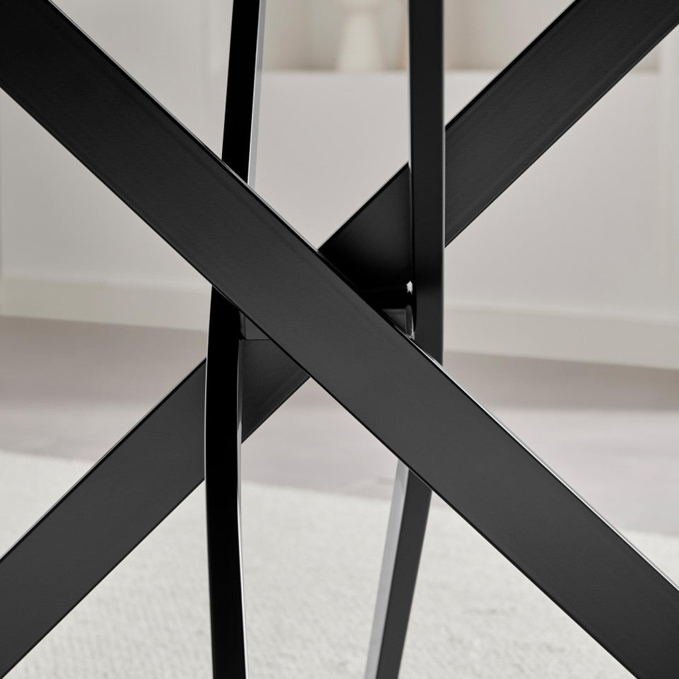 Leonardo Rectangular Oak Veneer and Black Metal 4 Seater Dining Table