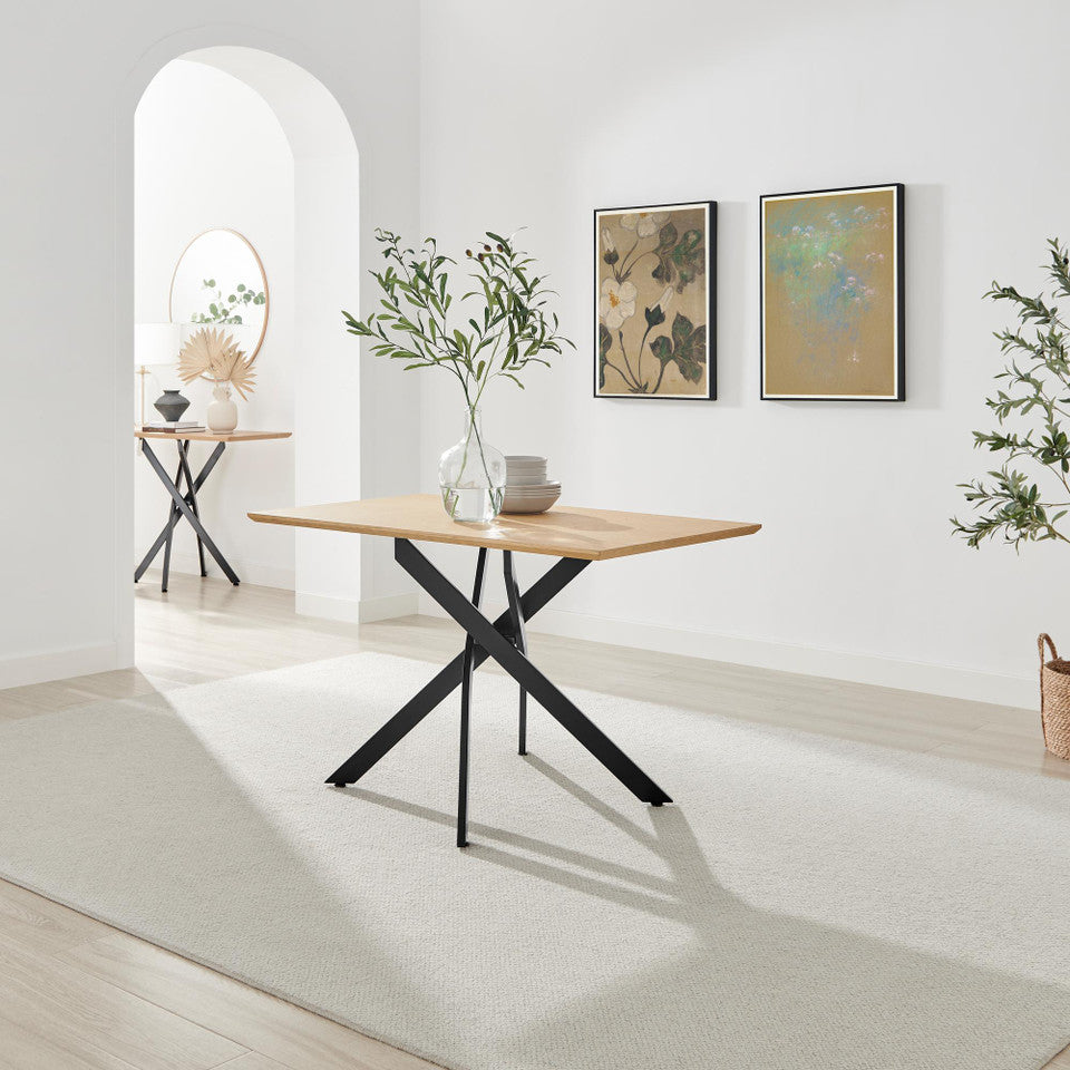 Leonardo Rectangular Black Wood and Metal 4 Seater Dining Table