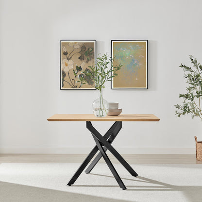 Leonardo Rectangular Oak Veneer and Black Metal 4 Seater Dining Table