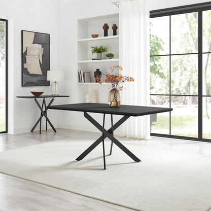 Leonardo Rectangular Oak Veneer and Black Metal 6 Seater Dining Table