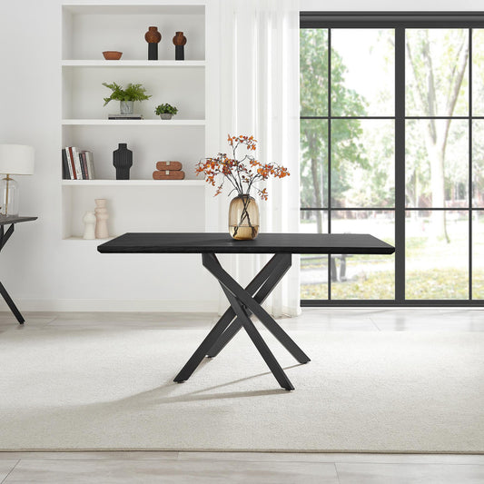 Leonardo Rectangular Oak Veneer and Black Metal 6 Seater Dining Table