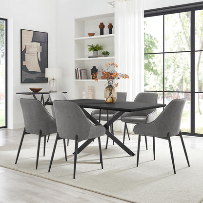 Leonardo Black Top Dining Table & 6 Beaumont Fabric Chairs
