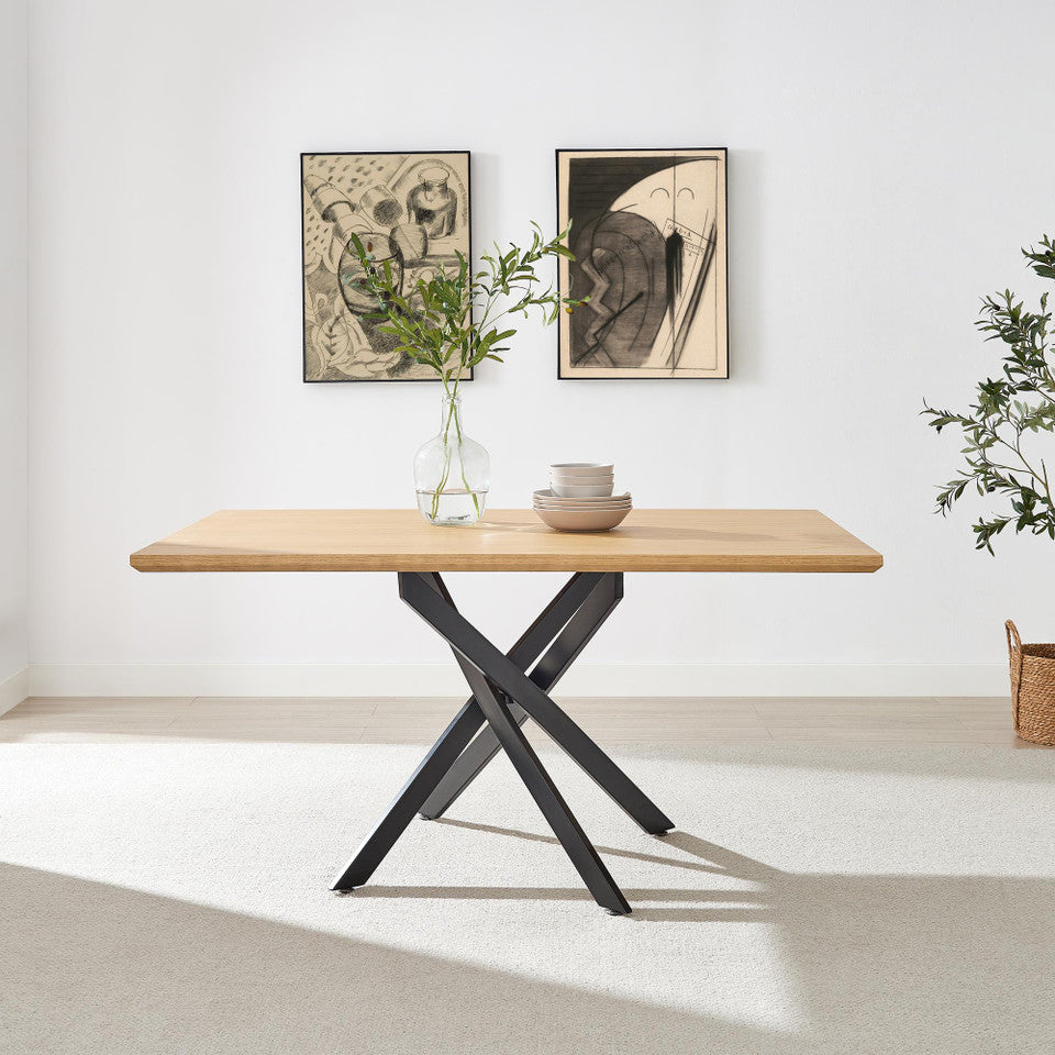 Leonardo Rectangular Black Wood and Metal 6 Seater Dining Table