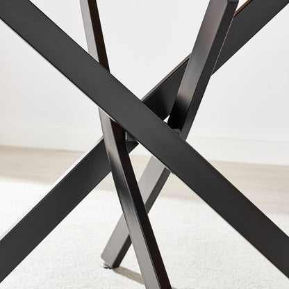 Leonardo Rectangular Oak Veneer and Black Metal 6 Seater Dining Table