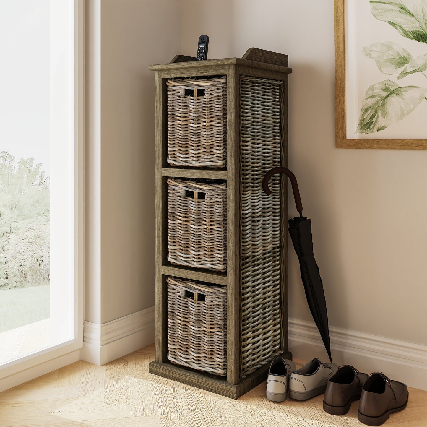 Maya Kubu Rattan 3 Basket Storage Unit with Seat