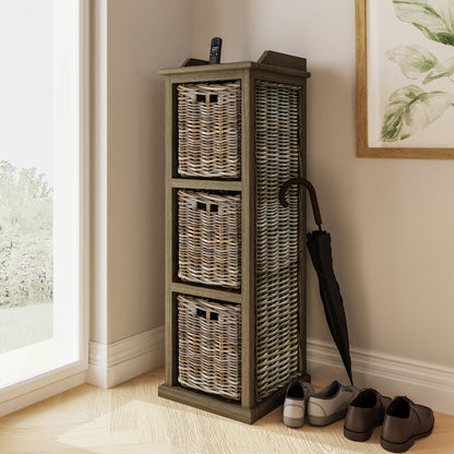 Maya Kubu Rattan 3 Basket Storage Unit with Seat