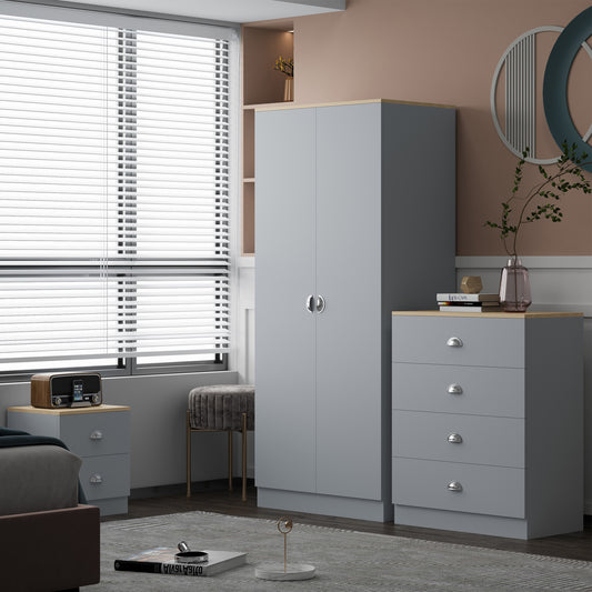 FWStyle Esher 2 Door Wardrobe – Matt Grey & Oak Finish