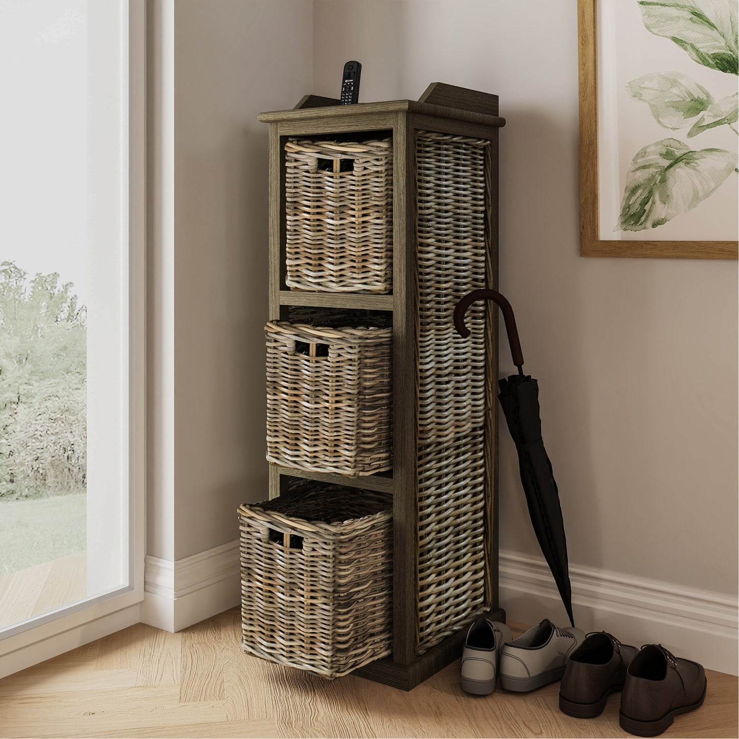 Maya Kubu Rattan 3 Basket Storage Unit with Seat