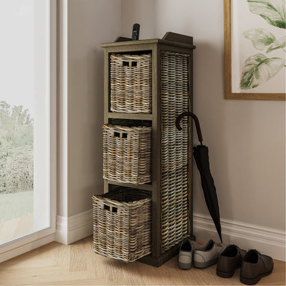 Maya Kubu Rattan 3 Basket Storage Unit with Seat