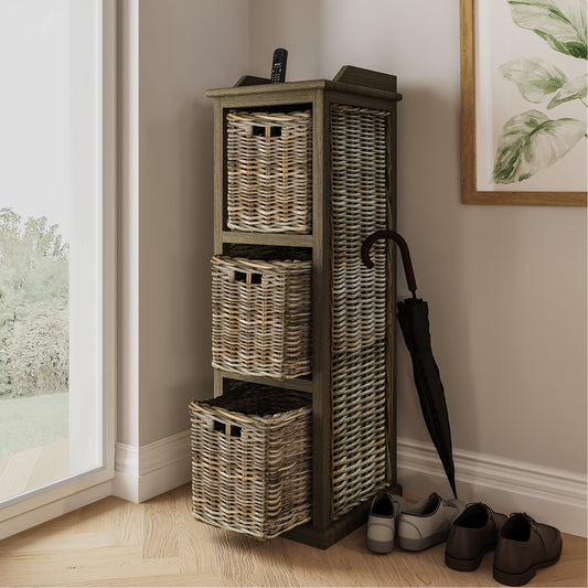 Maya Kubu Rattan 3 Basket Storage Unit with Seat