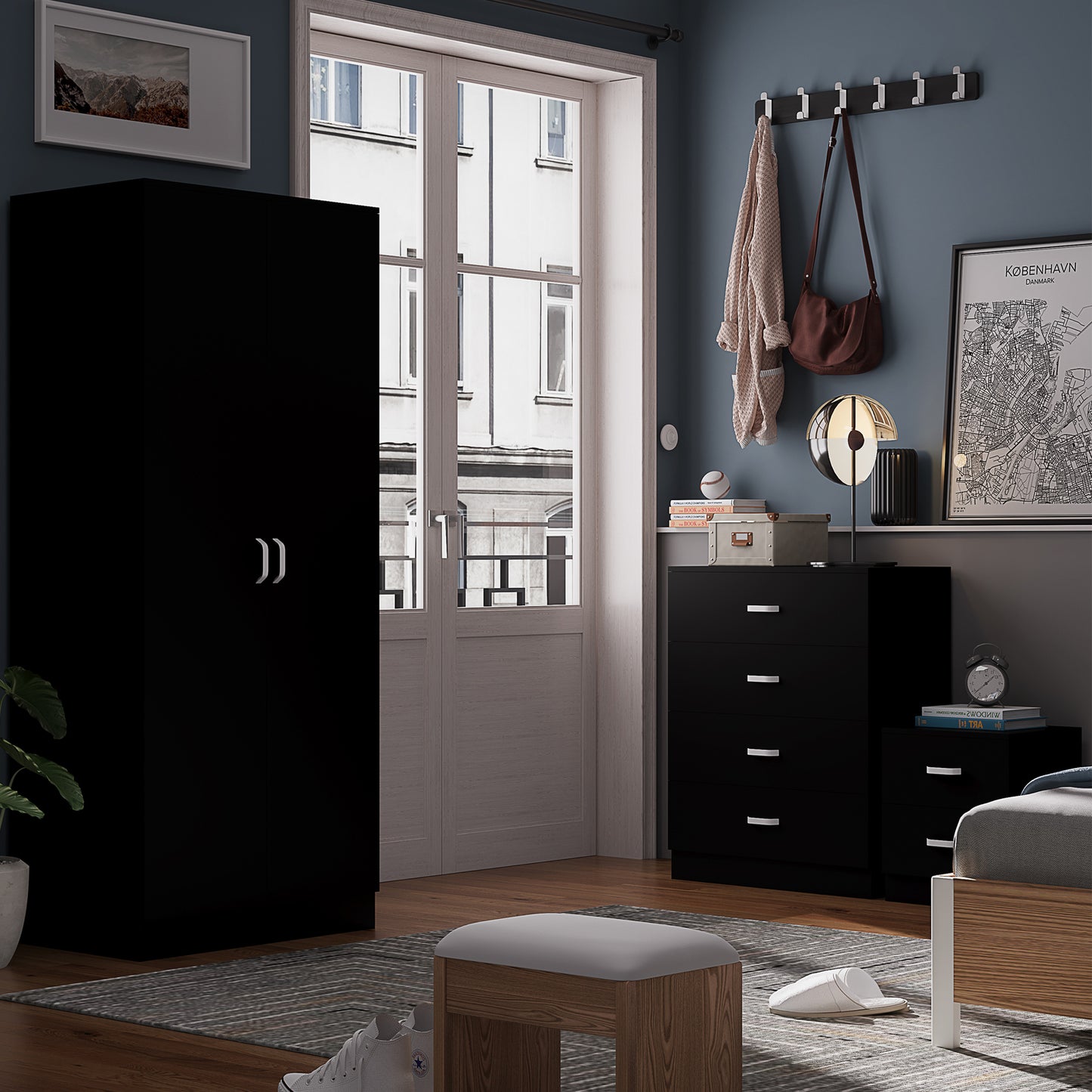 FWStyle Tunis 2 Door Wardrobe – Matt Black Finish