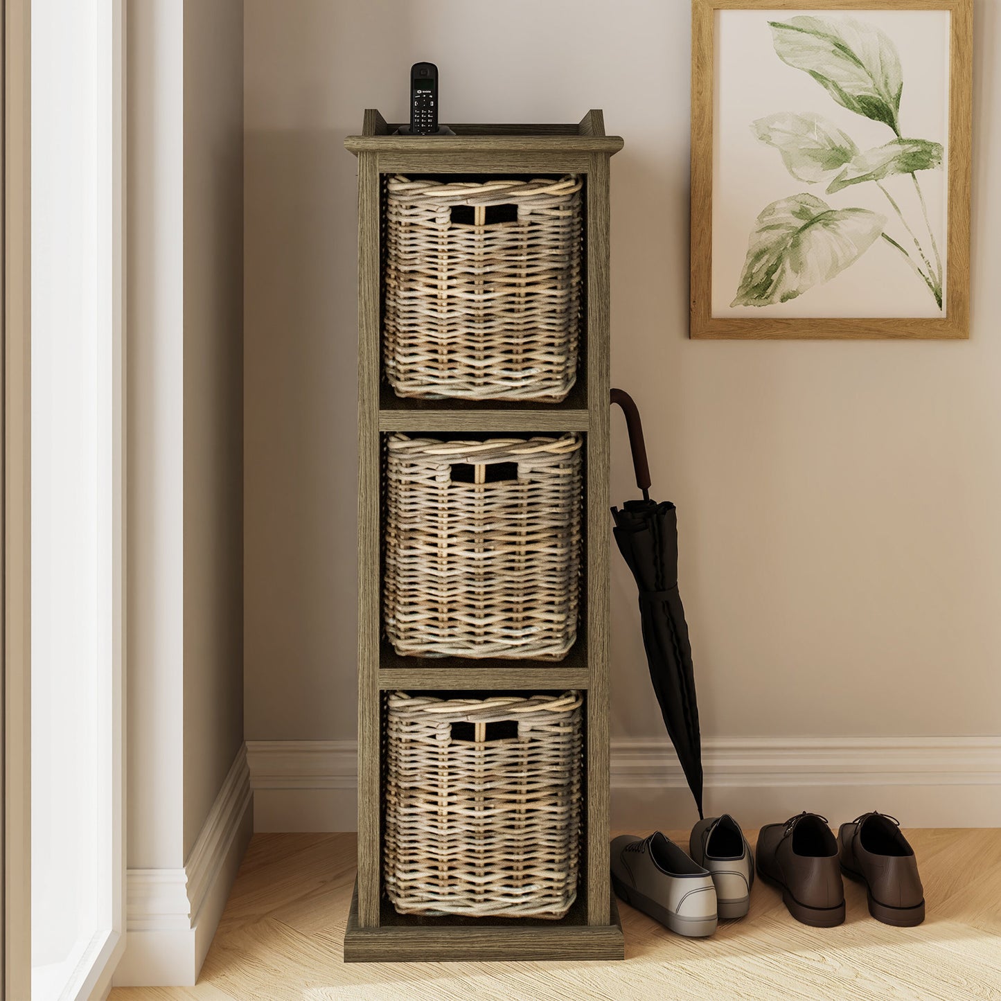 Maya Kubu Rattan 3 Basket Storage Unit with Seat