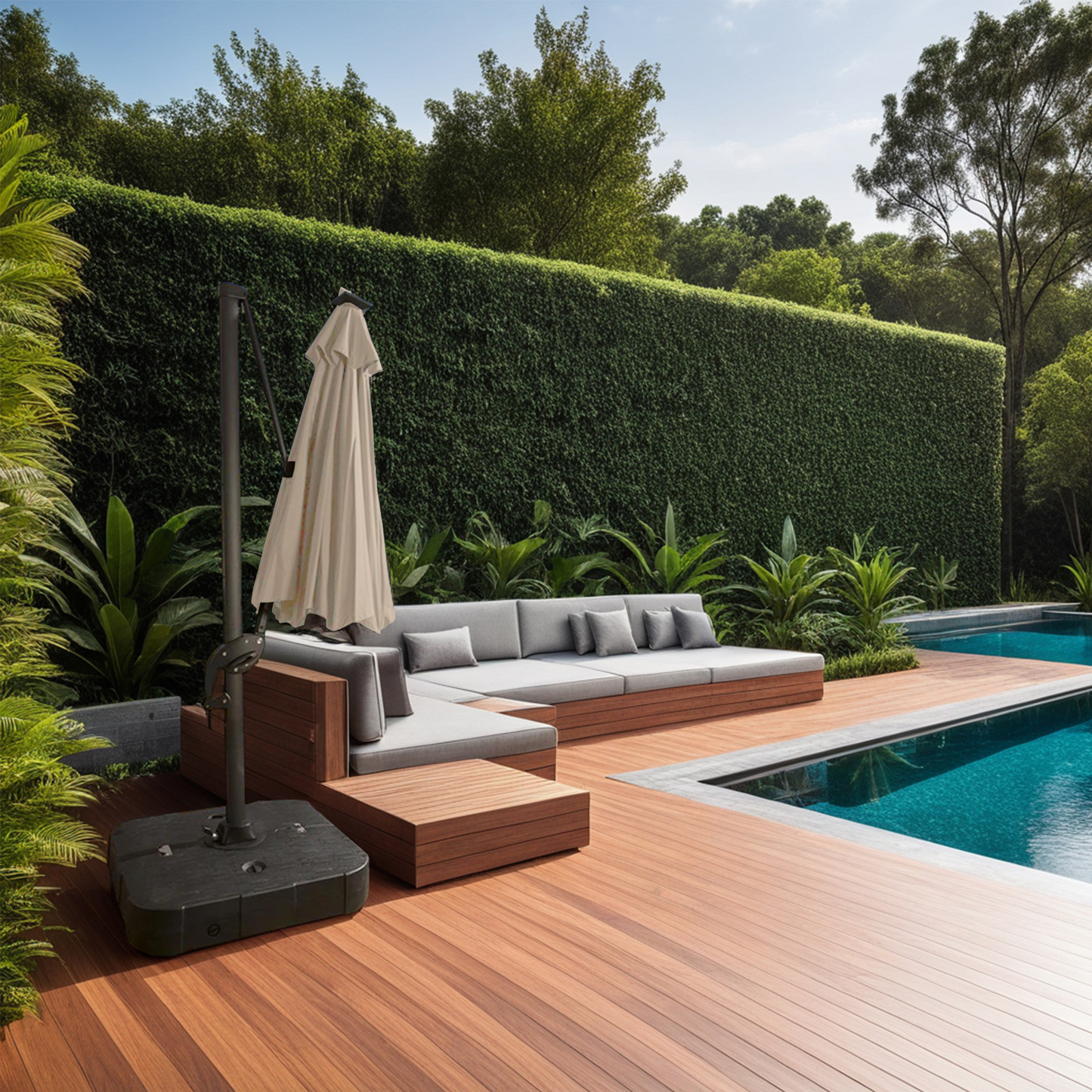 Cantilever Garden Parasol and Base 3.5m Diameter – Natural