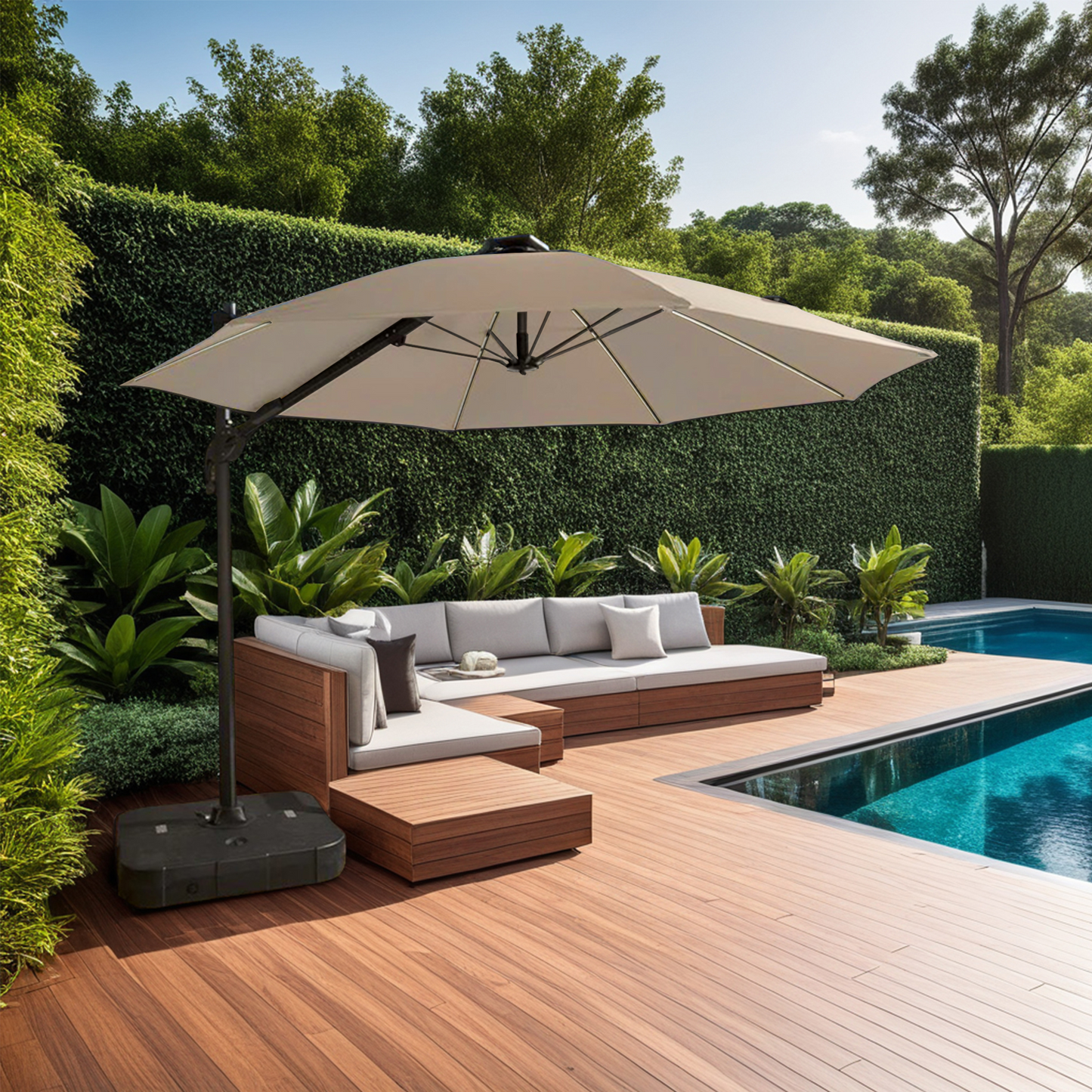 Cantilever Garden Parasol and Base 3.5m Diameter – Natural