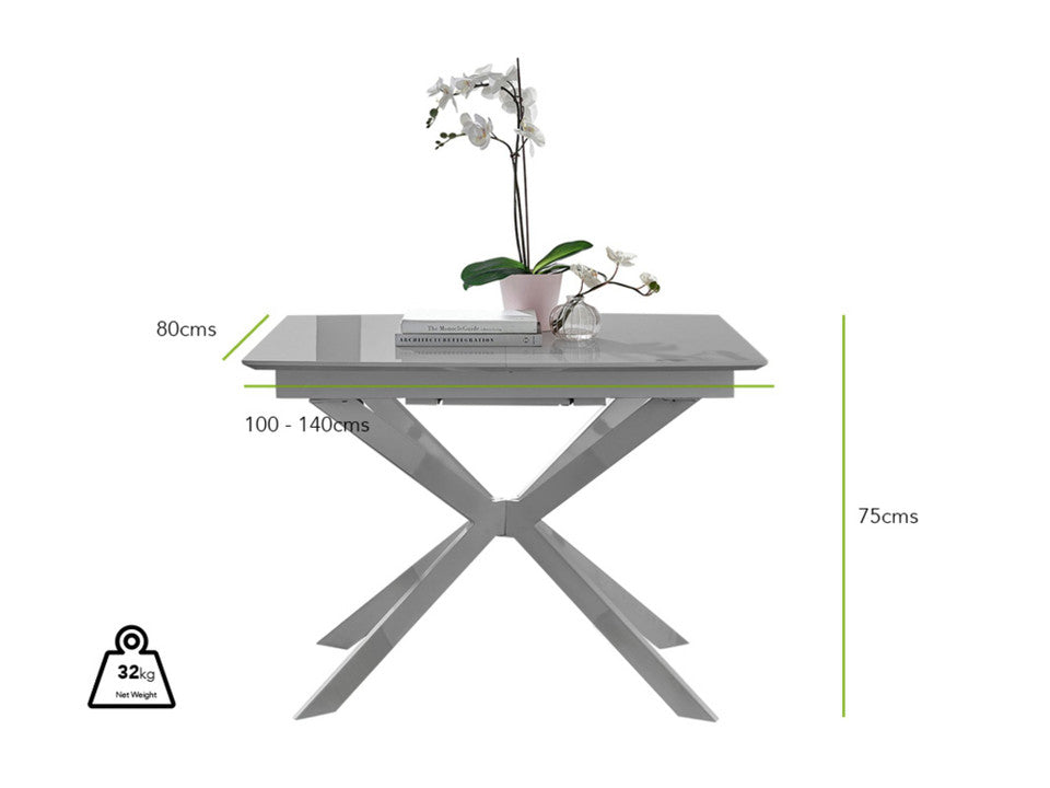 Lira Rectangular White High Gloss and Metal Extending 4-6 Seater Dining Table