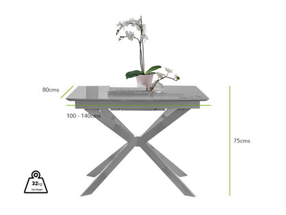 Lira Rectangular White High Gloss and Metal Extending 4-6 Seater Dining Table