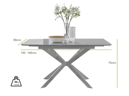 Lira Rectangular White High Gloss and Metal Extending 6 Seater Dining Table