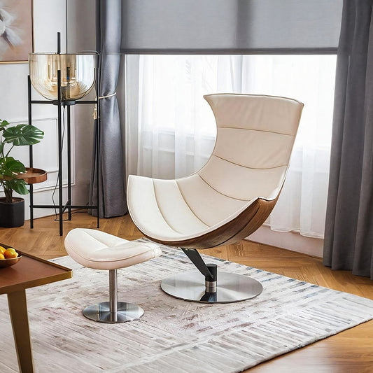 Lobster Lounge Chair With Ottoman, Walnut Texture, Armchair,