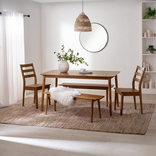 Lynton Large Walnut Effect Wooden Dining Table with 2 Benches & 2 Chairs