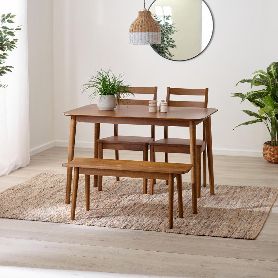 Lynton Small Walnut Effect Wooden Dining Table with 2 Chairs & Bench