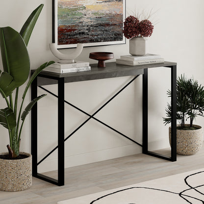 Archie Retro Grey Console Table 110cm with Black Legs