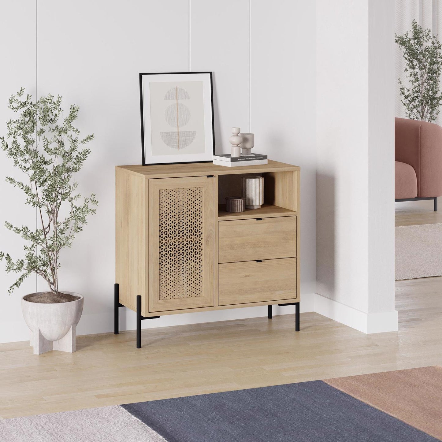 Naïve Oak Sideboard Buffet Storage Unit with Drawer & Shelf