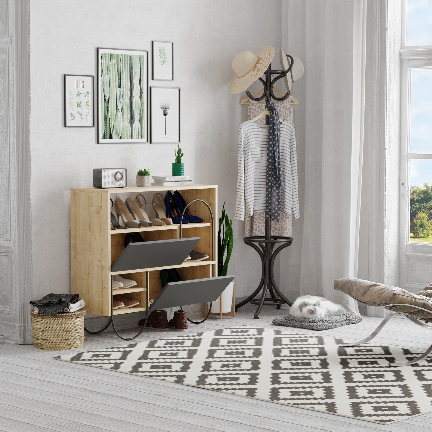 Norfolk Oak Anthracite Grey Shoe Cabinet – Modern Storage Unit