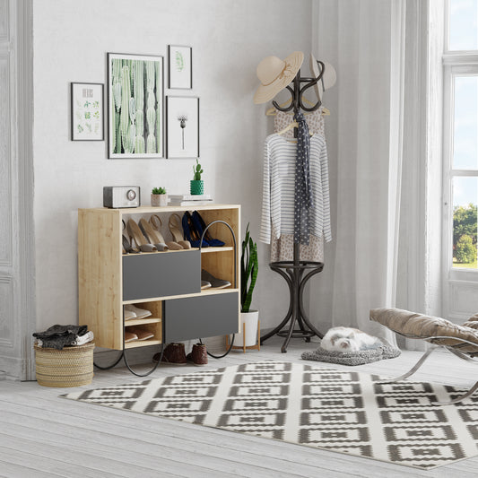 Norfolk Oak Anthracite Grey Shoe Cabinet – Modern Storage Unit