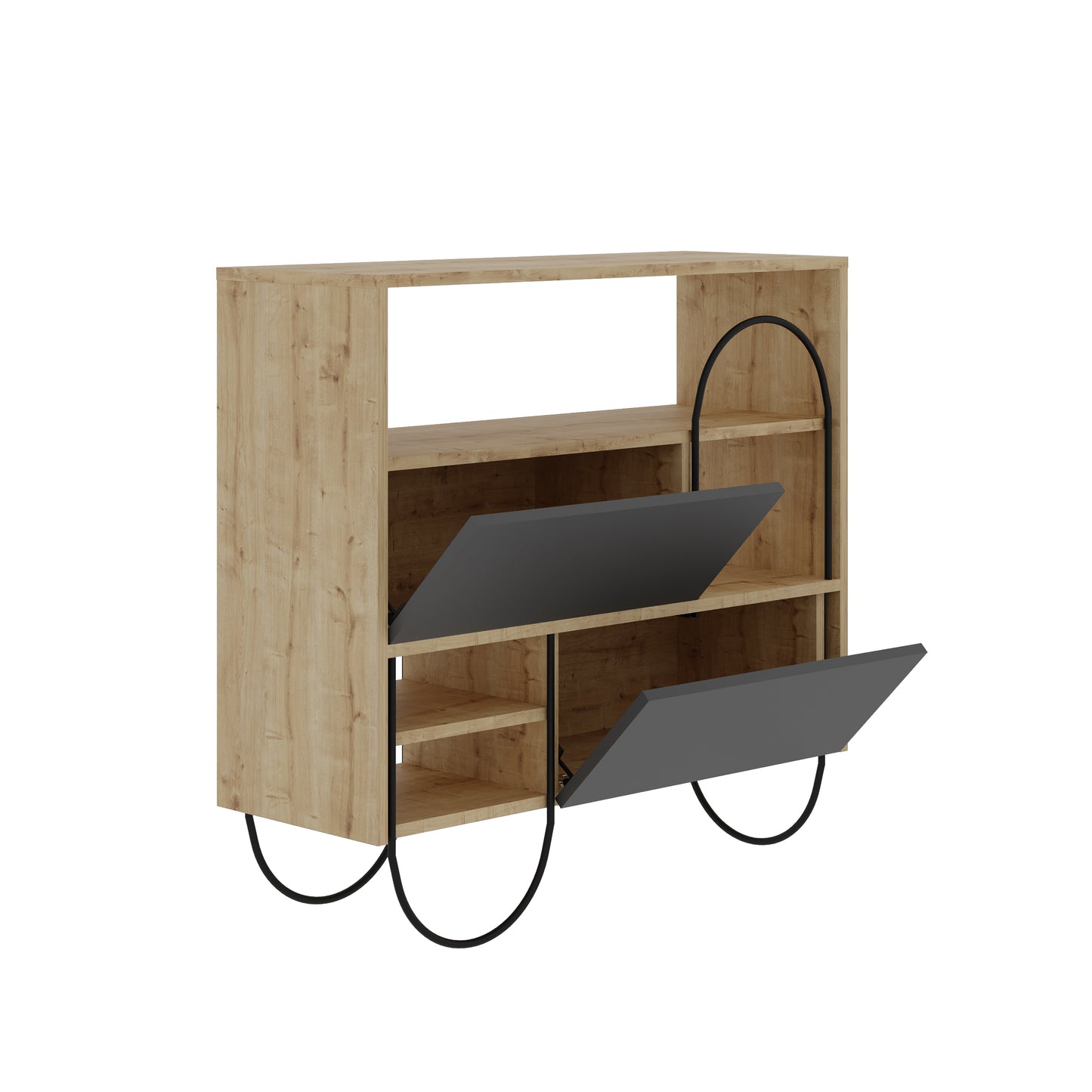 Norfolk Oak Anthracite Grey Shoe Cabinet – Modern Storage Unit