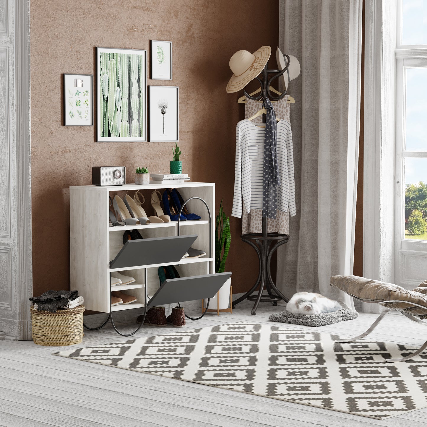 Norfolk Ancient White Anthracite Grey Shoe Cabinet