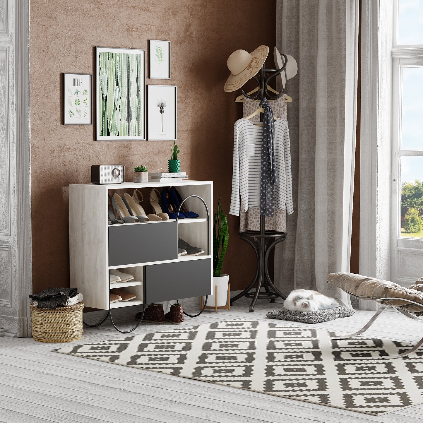 Norfolk Ancient White Anthracite Grey Shoe Cabinet