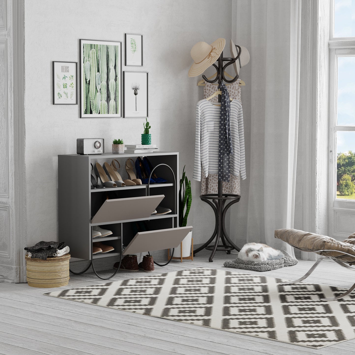 Norfolk Shoe Cabinet – Anthracite Grey & Mocha Grey Modern Hall Storage Unit