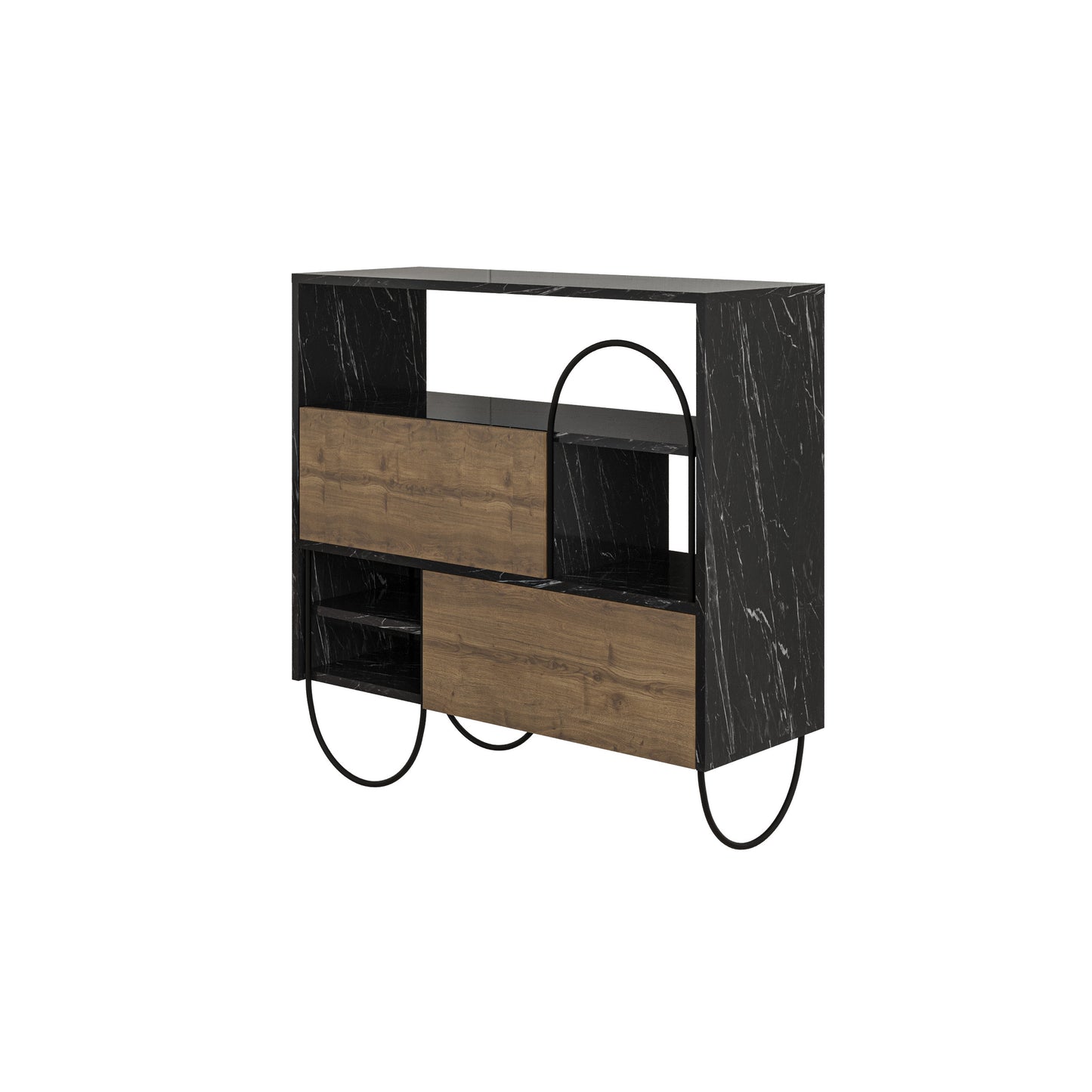 Norfolk Shoe Cabinet – Black Marble Effect Dark Oak Hallway Storage Unit