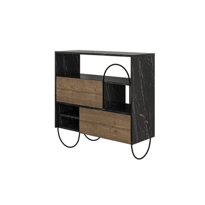 Norfolk Shoe Cabinet – Black Marble Effect Dark Oak Hallway Storage Unit
