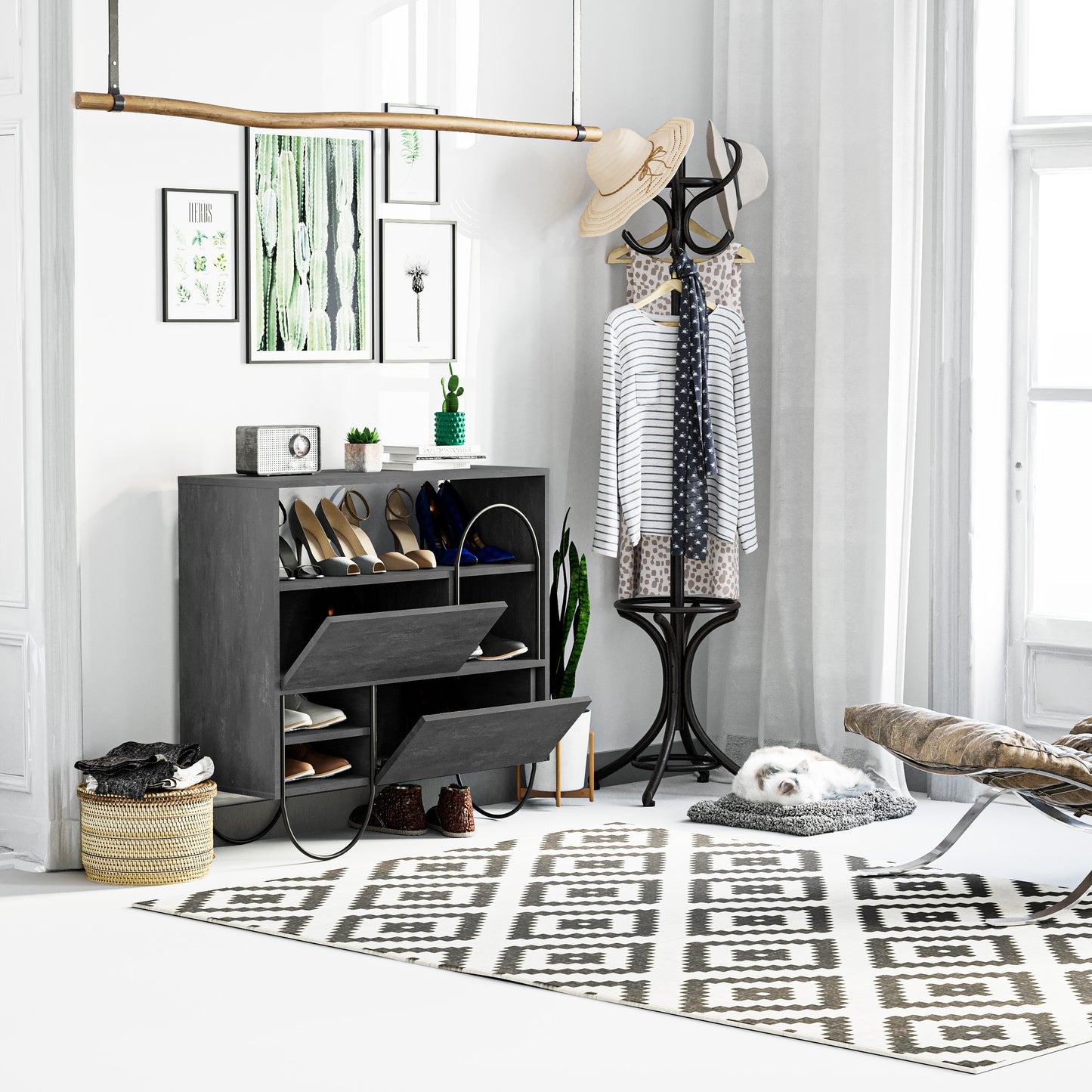 Norfolk Shoe Cabinet – Retro Grey Modern Hallway Shoe Storage Unit
