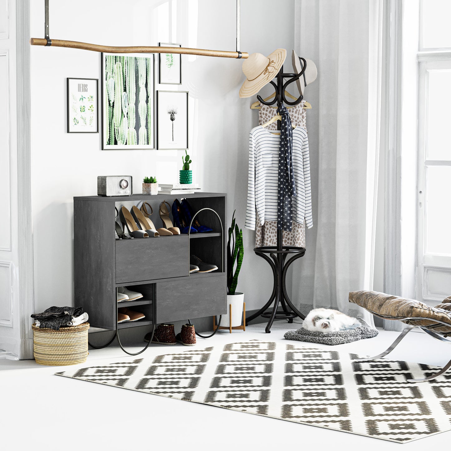 Norfolk Shoe Cabinet – Retro Grey Modern Hallway Shoe Storage Unit