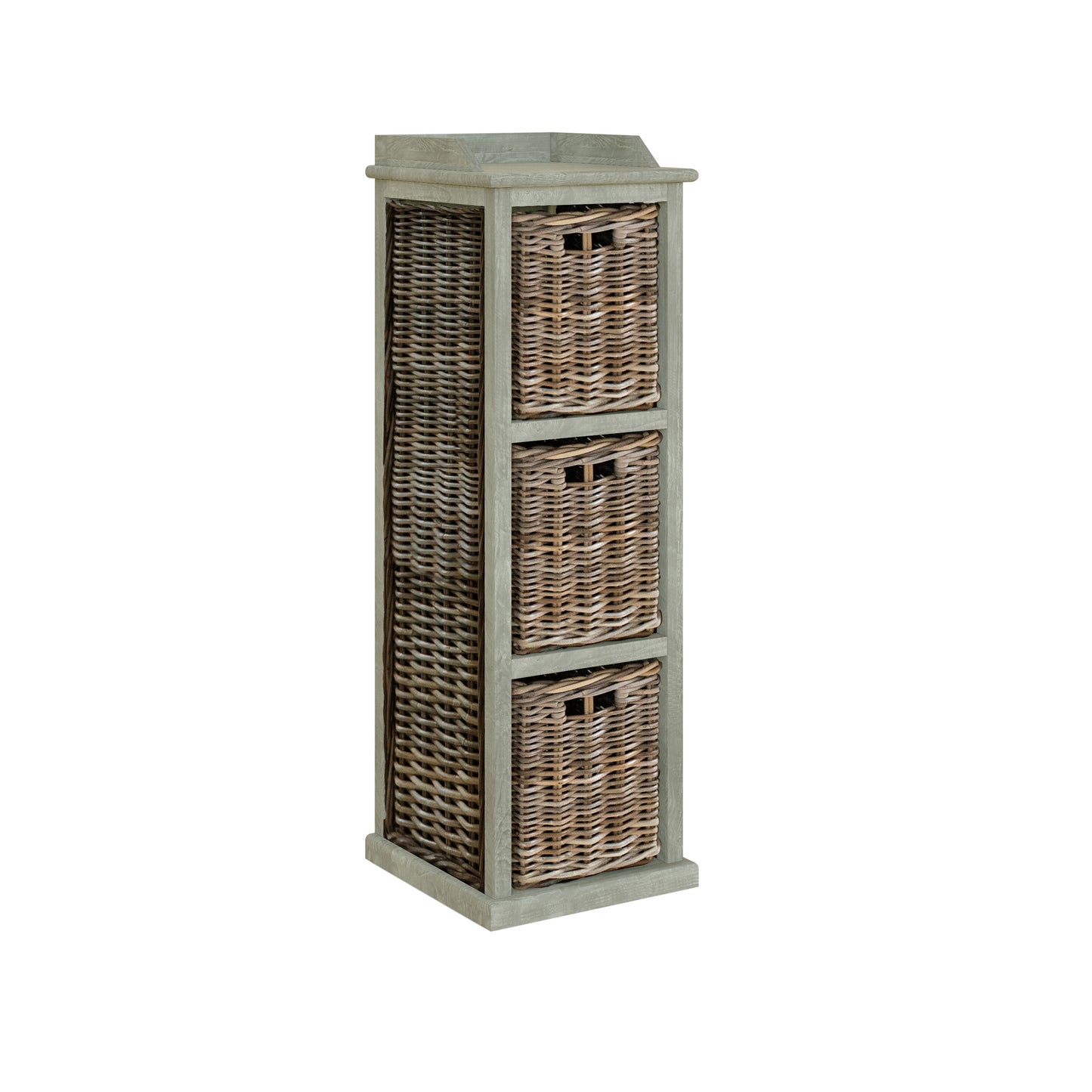 Maya Kubu Rattan 3 Basket Storage Unit – Limewash Finish