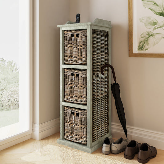 Maya Kubu Rattan 3 Basket Storage Unit – Limewash Finish
