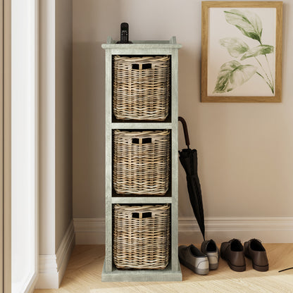 Maya Kubu Rattan 3 Basket Storage Unit – Limewash Finish