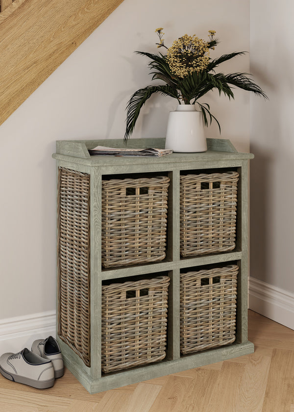 Maya Kubu Rattan 2 Over 2 Basket Storage Unit – Limewash