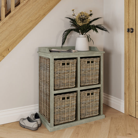 Maya Kubu Rattan 2 Over 2 Basket Storage Unit – Limewash