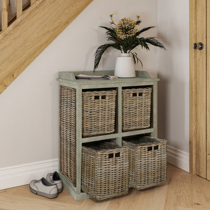 Maya Kubu Rattan 2 Over 2 Basket Storage Unit – Limewash